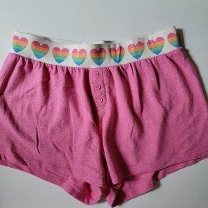 PJ Salvage Fresh & Fruity Pink Rainbow Heart Pajama Shorts Loungewear Boxers M
